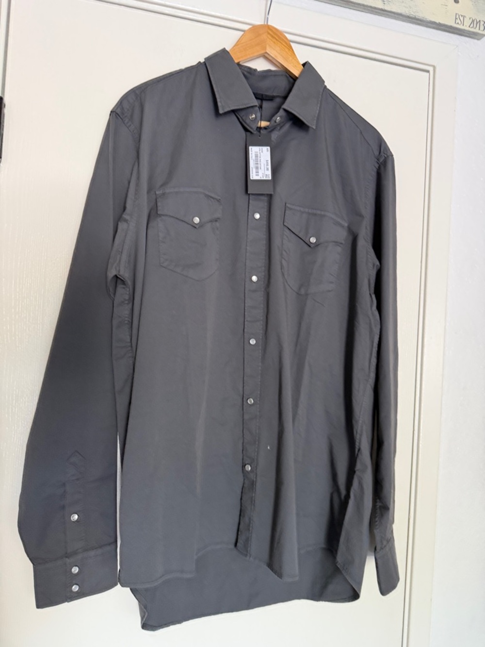 ARIsoho Men's Dark Gray Long Button-Up Shirt made in Italy size 45/ US L/XL